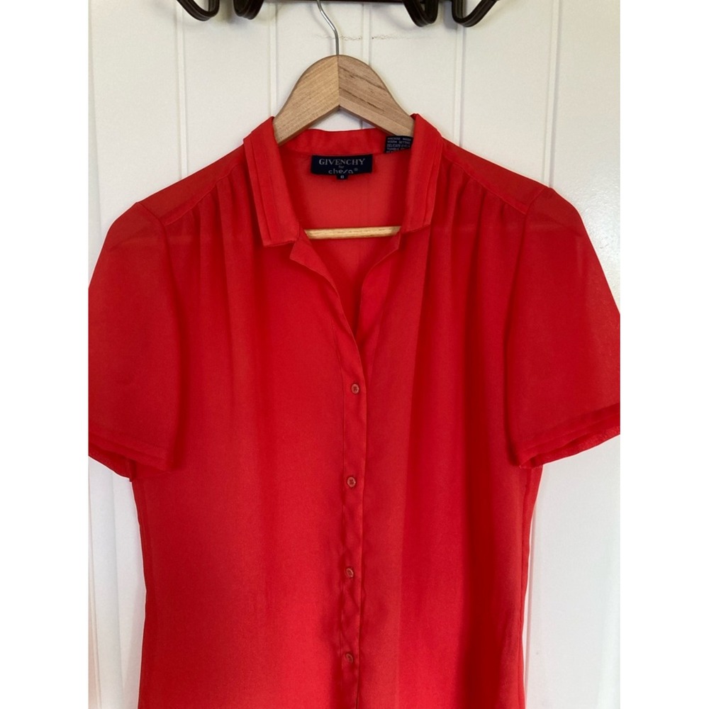 Vtg Givenchy for Chesa Red Short Sleeve‎ Button-Down Blouse Size 6 Classic Sheer - Picture 5 of 9